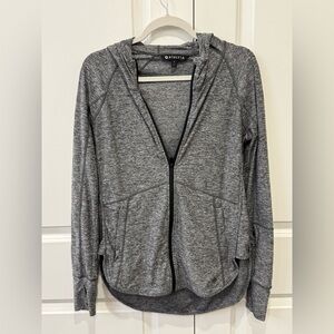 Women's ATHLETA Small Athleisure Hooded Track Jacket Gray Thumb Holes
